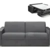 Canapé 4 Places Convertible Express En Velours CALITO - Anthracite - Couchage 160 Cm - Matelas 18 Cm Avec Mémoire De Forme DUNLOPILLO