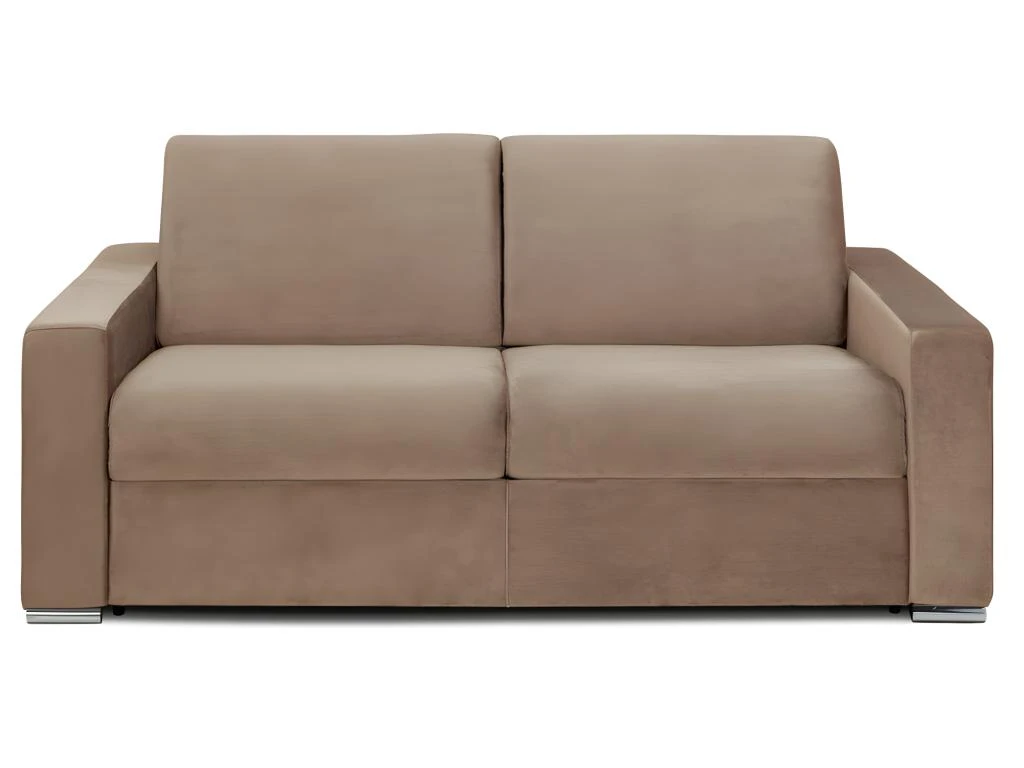 Canapé 2 Places Convertible Express En Velours CALITO - Beige - Couchage Lattes Larges 120 Cm - Matelas 16 Cm Avec Mousse à Mémoire De Forme DUNLOPILLO 4 Canapé 2 Places Convertible Express En Velours CALITO - Beige - Couchage Lattes Larges 120 Cm - Matelas 16 Cm Avec Mousse à Mémoire De Forme DUNLOPILLO – Image 4