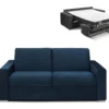 Canapé 2 Places Convertible Express En Velours CALITO - Bleu Nuit - Couchage Lattes Larges 120 Cm - Matelas 16 Cm Avec Mousse à Mémoire De Forme DUNLOPILLO