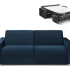 Canapé 4 Places Convertible Express En Velours CALITO - Bleu Nuit - Couchage 160 Cm - Matelas 18 Cm Avec Mémoire De Forme DUNLOPILLO
