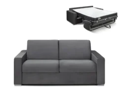 Canapé 2 Places Convertible Express En Velours CALITO - Anthracite - Couchage Lattes Larges 120 Cm - Matelas 18 Cm Avec Mémoire De Forme DUNLOPILLO