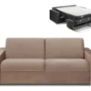 Canapé 4 Places Convertible Express En Velours CALITO - Beige - Couchage 160 Cm - Matelas 22 Cm Avec Mémoire De Forme DUNLOPILLO