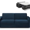 Canapé 4 Places Convertible Express En Velours CALITO - Bleu Nuit - Couchage 160 Cm - Matelas 22 Cm Avec Mémoire De Forme DUNLOPILLO