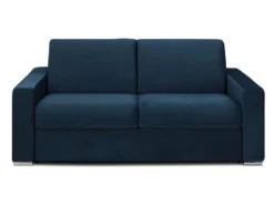 Canapé 2 Places Convertible Express En Velours CALITO - Bleu Nuit - Couchage Lattes Larges 120 Cm - Matelas 18 Cm Avec Mémoire De Forme DUNLOPILLO -Canapé Soldes Boutique canape 490733