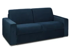 Canapé 2 Places Convertible Express En Velours CALITO - Bleu Nuit - Couchage Lattes Larges 120 Cm - Matelas 18 Cm Avec Mémoire De Forme DUNLOPILLO -Canapé Soldes Boutique canape 490735