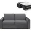 Canapé 2 Places Convertible Express En Velours CALITO - Anthracite - Couchage Lattes Larges 120 Cm - Matelas 22 Cm Avec Mémoire De Forme DUNLOPILLO