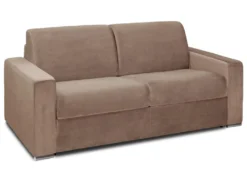 Canapé 2 Places Convertible Express En Velours CALITO - Beige - Couchage Lattes Larges 120 Cm - Matelas 22 Cm Avec Mémoire De Forme DUNLOPILLO -Canapé Soldes Boutique canape 490757