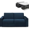 Canapé 2 Places Convertible Express En Velours CALITO - Bleu Nuit - Couchage Lattes Larges 120 Cm - Matelas 22 Cm Avec Mémoire De Forme DUNLOPILLO