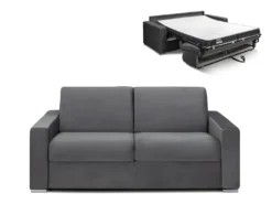 Canapé 3 Places Convertible Express En Velours CALITO - Anthracite - Couchage Lattes Larges 140 Cm - Matelas 14 Cm Avec Mémoire De Forme DUNLOPILLO