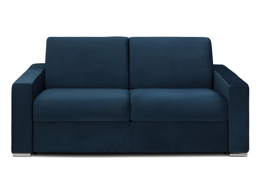 Canapé 3 Places Convertible Express En Velours CALITO - Bleu Nuit - Couchage Lattes Larges 140 Cm - Matelas 14 Cm Avec Mémoire De Forme DUNLOPILLO 4 Canapé 3 Places Convertible Express En Velours CALITO - Bleu Nuit - Couchage Lattes Larges 140 Cm - Matelas 14 Cm Avec Mémoire De Forme DUNLOPILLO – Image 4