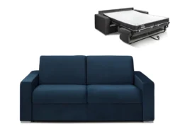 Canapé 3 Places Convertible Express En Velours CALITO - Bleu Nuit - Couchage Lattes Larges 140 Cm - Matelas 16 Cm Avec Mousse à Mémoire De Forme DUNLOPILLO