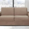 Canapé 3 Places Convertible Express En Velours CALITO - Beige - Couchage Lattes Larges 140 Cm - Matelas 16 Cm Avec Mousse à Mémoire De Forme DUNLOPILLO
