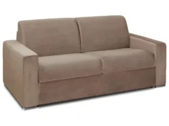 Canapé 3 Places Convertible Express En Velours CALITO - Beige - Couchage Lattes Larges 140 Cm - Matelas 16 Cm Avec Mousse à Mémoire De Forme DUNLOPILLO -Canapé Soldes Boutique canape 490891