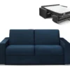 Canapé 3 Places Convertible Express En Velours CALITO - Bleu Nuit - Couchage Lattes Larges 140 Cm - Matelas 18 Cm Avec Mémoire De Forme DUNLOPILLO