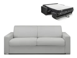 Canapé 4 Places Convertible Express En Tissu CALITO - Gris - Couchage 160 Cm - Matelas 22 Cm Avec Mémoire De Forme DUNLOPILLO