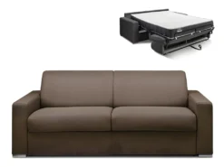 Canapé 4 Places Convertible Express En Tissu CALITO - Marron - Couchage 160 Cm - Matelas 22 Cm Avec Mémoire De Forme DUNLOPILLO