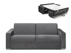 Canapé 4 Places Convertible Express En Velours CALITO -Anthracite - Couchage Lattes Larges 160 Cm - Matelas 16 Cm Avec Mousse à Mémoire De Forme DUNLOPILLO