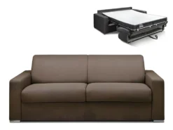 Canapé 4 Places Convertible Express En Tissu CALITO - Marron - Couchage Lattes Larges 160 Cm - Matelas 16 Cm Avec Mousse à Mémoire De Forme DUNLOPILLO