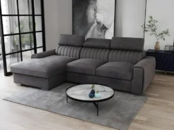 Canapé D'angle Gauche Convertible En Tissu Gris Anthracite LARICA De PASCAL MORABITO