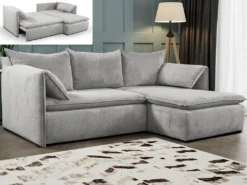 Canapé D'angle Convertible En Velours Côtelé Gris Clair TEODORA De PASCAL MORABITO - Angle Droit -Canapé Soldes Boutique canape 493117