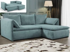 Canapé D'angle Convertible En Velours Côtelé Bleu TEODORA De PASCAL MORABITO - Angle Droit -Canapé Soldes Boutique canape 493121