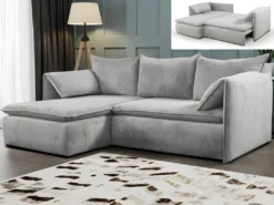 Canapé D'angle Convertible En Velours Côtelé Gris Clair TEODORA De PASCAL MORABITO - Angle Gauche -Canapé Soldes Boutique canape 493133