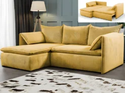 Canapé D'angle Convertible En Velours Côtelé Jaune Moutarde TEODORA De PASCAL MORABITO - Angle Gauche