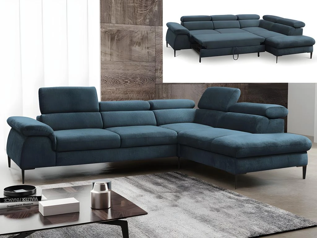 Canapé Grand Angle Convertible En Velours Bleu Nuit SEPINA De PASCAL MORABITO - Angle Droit 2 Canapé Grand Angle Convertible En Velours Bleu Nuit SEPINA De PASCAL MORABITO - Angle Droit – Image 2