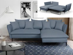 Canapé D'angle Convertible En Tissu Bleu Marine LAZARE De PASCAL MORABITO - Angle Droit