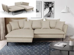 Canapé D'angle Convertible En Tissu Beige LAZARE De PASCAL MORABITO - Angle Gauche