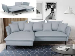 Canapé D'angle Convertible En Tissu Gris Bleuté LAZARE De PASCAL MORABITO - Angle Gauche