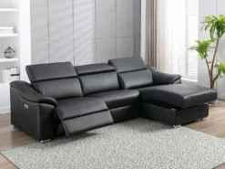 Canapé D'angle Relax électrique En Cuir Supérieur Noir PEDRERA - Angle Droit -Canapé Soldes Boutique canape 493353