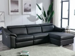 Canapé D'angle Relax électrique En Cuir Supérieur Noir PEDRERA - Angle Droit
