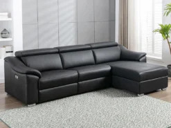 Canapé D'angle Relax électrique En Cuir Supérieur Noir PEDRERA - Angle Droit -Canapé Soldes Boutique canape 493371