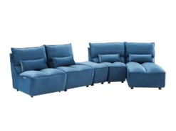 Canapé D'angle Relax électrique Modulable En Velours Bleu Canard JUDIE -Canapé Soldes Boutique canape 496593