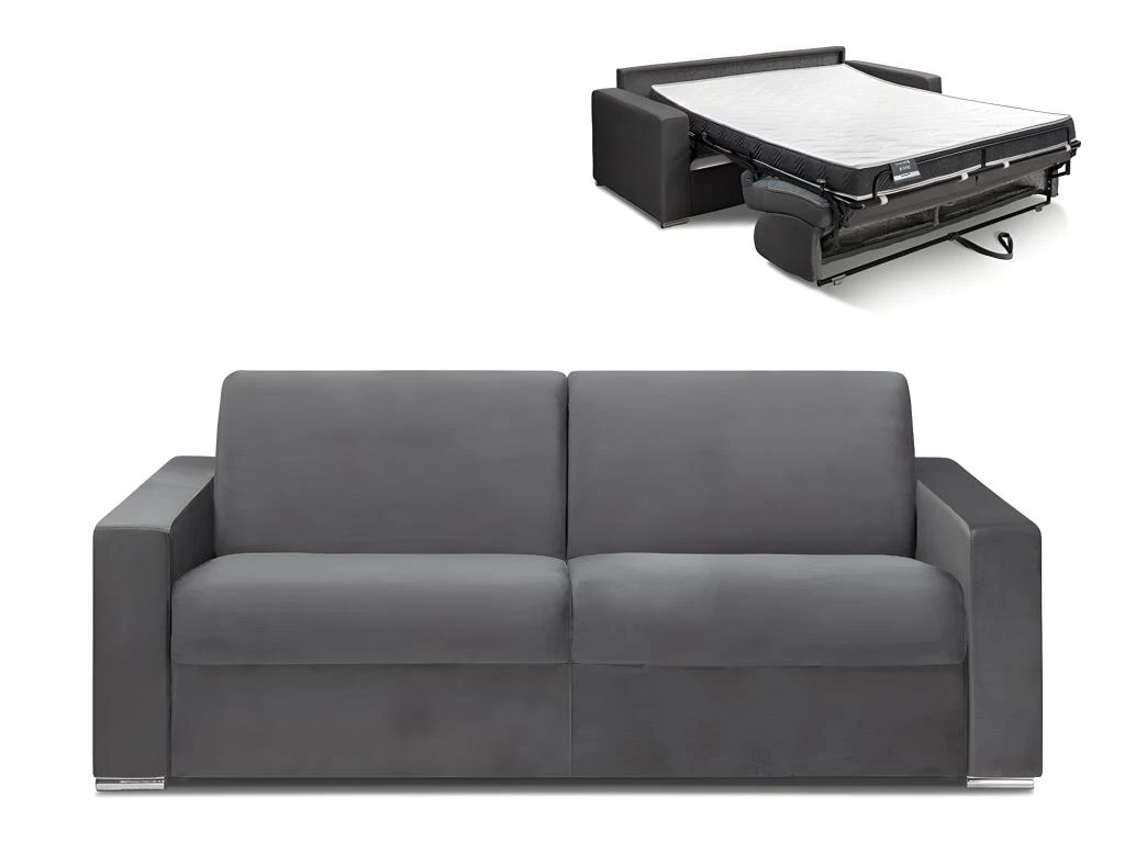 Canapé 4 Places Convertible Express En Velours CALITO - Anthracite - Couchage 160 Cm - Matelas 14 Cm Avec Mémoire De Forme DUNLOPILLO 1 Canapé 4 Places Convertible Express En Velours CALITO - Anthracite - Couchage 160 Cm - Matelas 14 Cm Avec Mémoire De Forme DUNLOPILLO