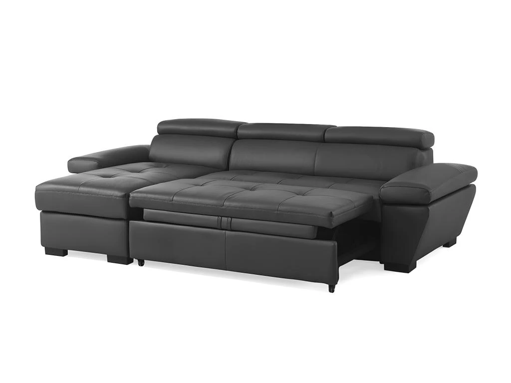 Canapé D'angle Convertible En Cuir JONOVA - Anthracite - Angle Gauche 4 Canapé D'angle Convertible En Cuir JONOVA - Anthracite - Angle Gauche – Image 4