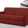 Canapé 3 Places Convertible Express En Tissu CALIFE - Rouge - Couchage à Lattes Larges 140 Cm - Matelas 14 Cm