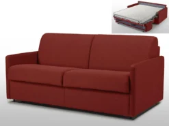 Canapé 3 Places Convertible Express En Tissu CALIFE - Rouge - Couchage à Lattes Larges 140 Cm - Matelas 14 Cm