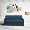 Canapé 3 Places Convertible Express En Tissu CALIFE - Bleu Foncé - Couchage à Lattes Larges 140 Cm - Matelas 14 Cm