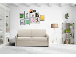 Canapé 3 Places Convertible Express En Tissu CALIFE - Beige - Couchage à Lattes Larges 140 Cm - Matelas 18 Cm -Canapé Soldes Boutique canape 503603