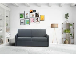 Canapé 3 Places Convertible Express En Tissu CALIFE - Bleu Foncé - Couchage à Lattes Larges 140 Cm - Matelas 18 Cm -Canapé Soldes Boutique canape 503607