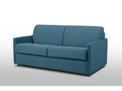 Canapé 3 Places Convertible Express En Tissu CALIFE - Turquoise - Couchage à Lattes Larges 140 Cm - Matelas 18 Cm