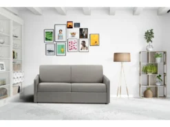 Canapé 3 Places Convertible Express En Tissu CALIFE - Gris Clair - Couchage à Lattes Larges 140 Cm - Matelas 18 Cm -Canapé Soldes Boutique canape 503631
