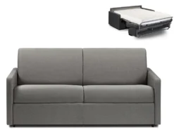 Canapé 3 Places Convertible Express En Tissu CALIFE - Gris Clair - Couchage à Lattes Larges 140 Cm - Matelas 18 Cm