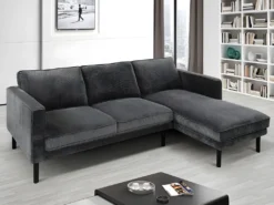Canapé D'angle Droit En Velours Côtelé Anthracite MIKE
