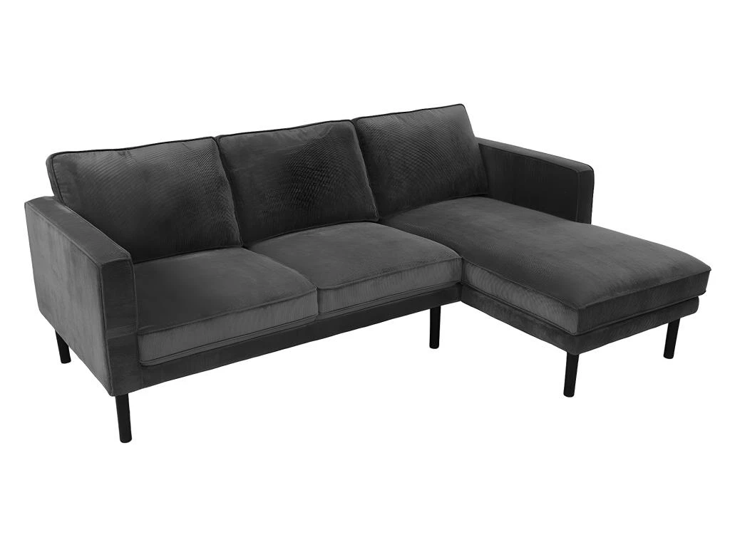 Canapé D'angle Droit En Velours Côtelé Anthracite MIKE 2 Canapé D'angle Droit En Velours Côtelé Anthracite MIKE – Image 2