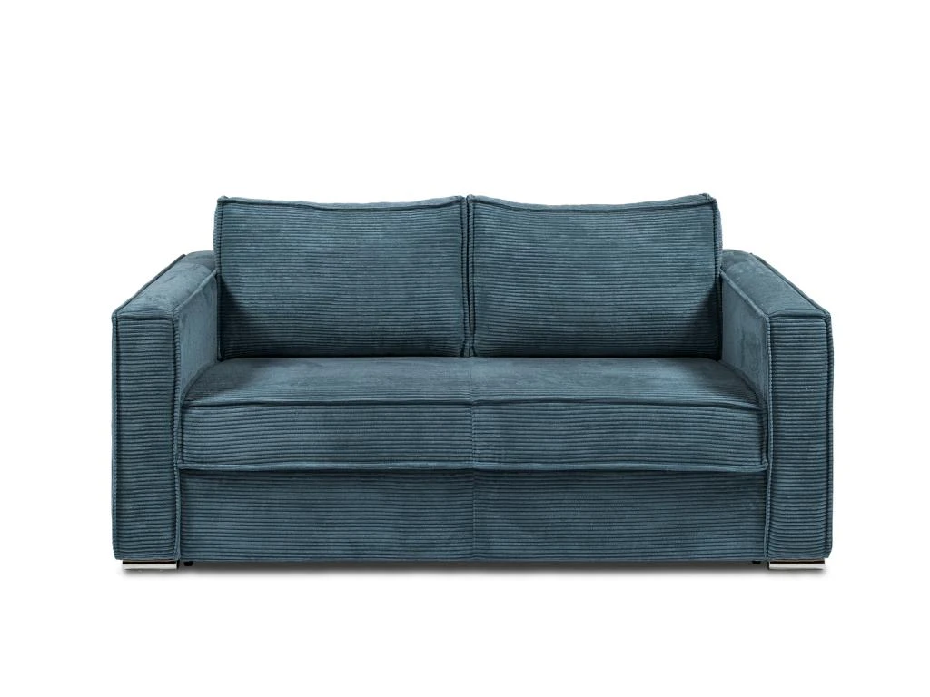 Canapé 3 Places Convertible Express En Velours Côtelé Bleu - Couchage 140 Cm - Matelas 14 Cm LORETO 3 Canapé 3 Places Convertible Express En Velours Côtelé Bleu - Couchage 140 Cm - Matelas 14 Cm LORETO – Image 3