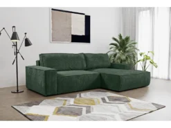Canapé D'angle Convertible En Velours Côtelé Vert AMELIA De Pascal Morabito - Angle Droit