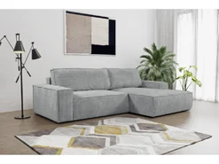 Canapé D'angle Convertible En Velours Côtelé Gris Clair AMELIA De Pascal Morabito - Angle Droit